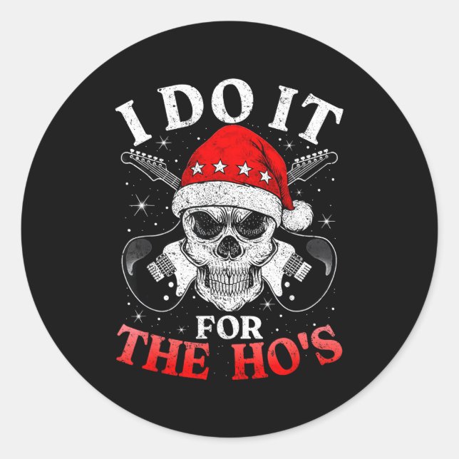 Skeleton Santa Rocker Inappropriate Funny Guitar G Classic Round Sticker (Front)