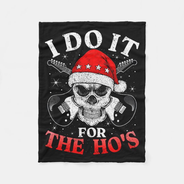 Skeleton Santa Rocker Inappropriate Funny Guitar G Fleece Blanket (Front)