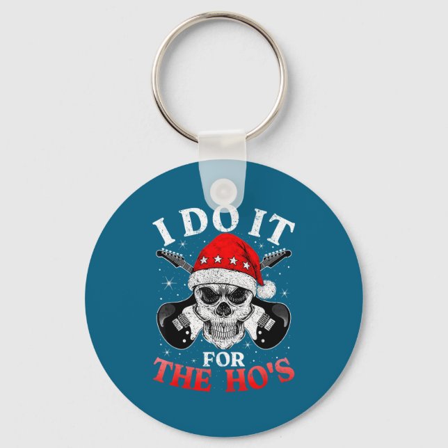 Skeleton Santa Rocker Inappropriate Funny Guitar G Key Ring (Front)