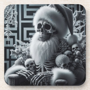 Skeleton Santa Skull Dark Gothic Christmas Coaster