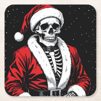 Skeleton Santa Square Paper Coaster