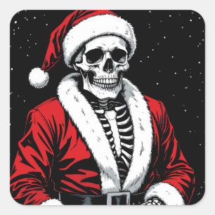 Skeleton Santa Square Sticker