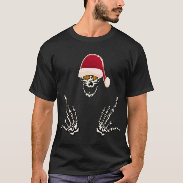 Skeleton Santa With Devil Horns T-Shirt (Front)