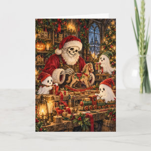 Skeleton Santa Workshop Ghost Elves Creepmas Holiday Card
