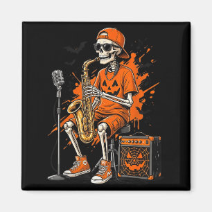 Skeleton Saxophone Halloween Funny Saxophonist Men Magnet