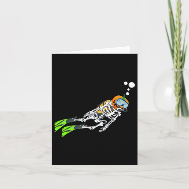 Skeleton Scu Diving Halloween Pumpkin Diver  Card (Front)