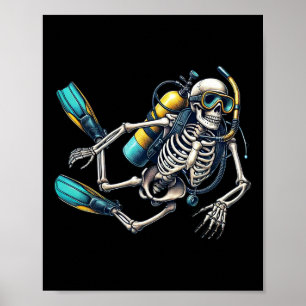 Skeleton Scu Diving Halloween Skeleton Scu Diver  Poster