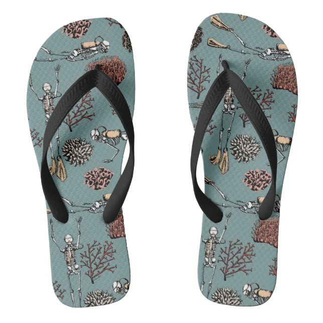 Skeleton Scuba Diver & Coral Flip Flops (Footbed)