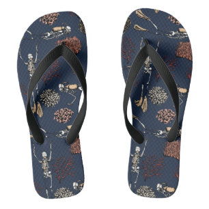 Skeleton Scuba Diver & Coral Original Art Flip Flops