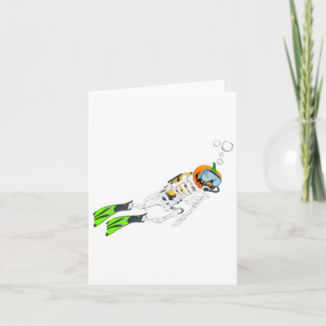 Skeleton Scuba Diving Halloween Pumpkin Diver  Card (Front)