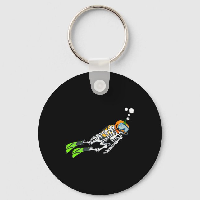 Skeleton Scuba Diving Halloween Pumpkin Diver  Key Ring (Front)