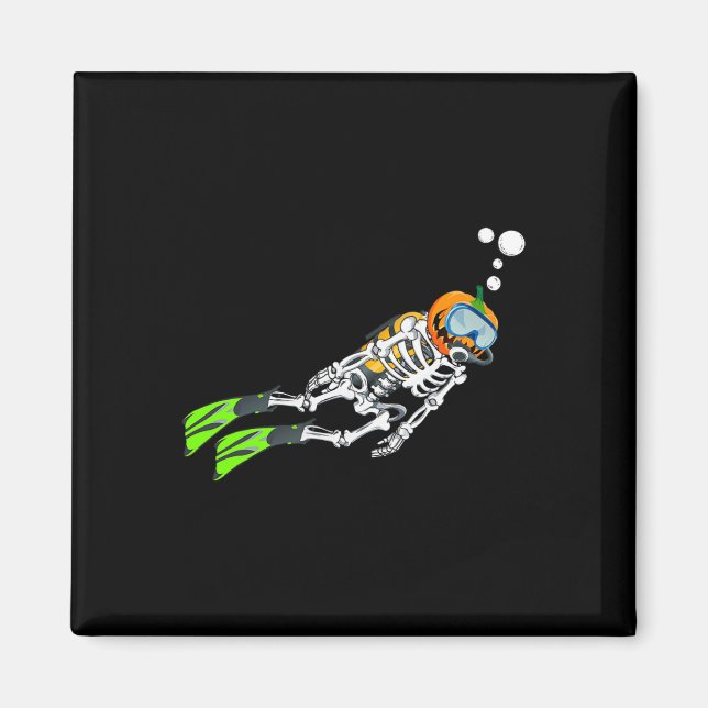Skeleton Scuba Diving Halloween Pumpkin Diver  Magnet (Front)