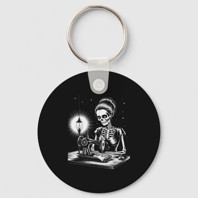 Skeleton Sewer Quilter Funny Sewing Lover Hallowee Key Ring (Front)