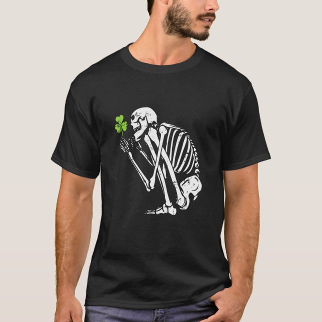 Skeleton Shamrock St Patricks Day C Leprechaun Hat T-Shirt (Front)