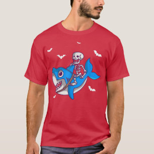 Skeleton Shark Riding Funny Halloween T-Shirt