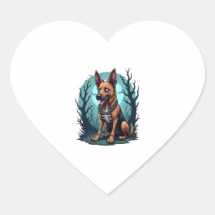 Skeleton Shepherd Dog Heart Sticker