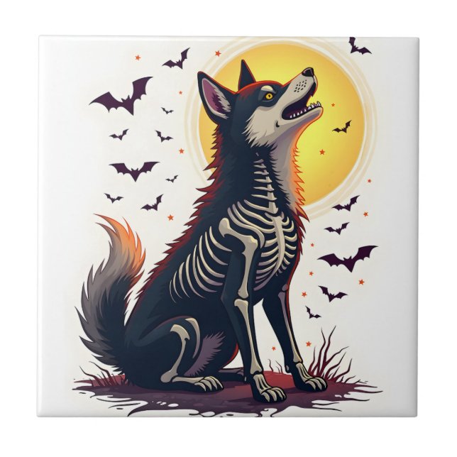 Skeleton Shiba Scream Tile (Front)
