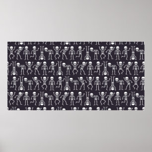 Skeleton silhouettes seamless pattern for hallowee poster
