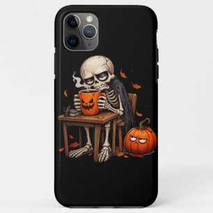 Skeleton Sipping Pumpkin Mug Halloween iPhone 11 Pro Max Case