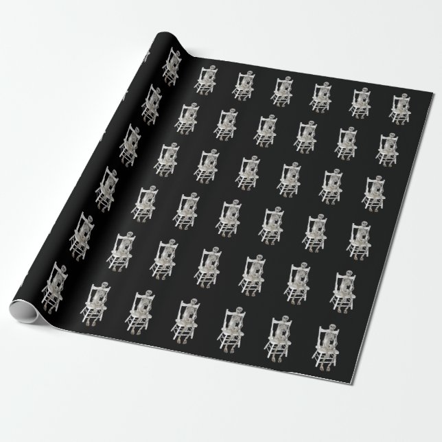 skeleton sitting on white chair wrapping paper (Unrolled)
