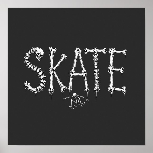 Skeleton SKATE Horror Design Poster (Front)