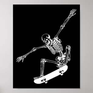 Skeleton Skateboard Skull Halloween Skateboarding Poster