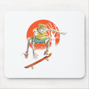 Skeleton Skater In Halloween With Skateboard Mouse Mat