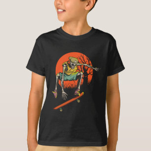 Skeleton Skater In Halloween With Skateboard T-Shirt