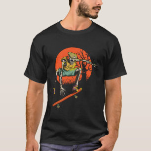 Skeleton Skater In Halloween With Skateboard T-Shirt