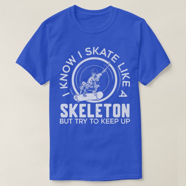 Skeleton Skater Spooky Distressed  T-Shirt (Design Front)