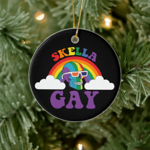 Skeleton Skella Gay Rainbow Pride Month Ceramic Tree Decoration