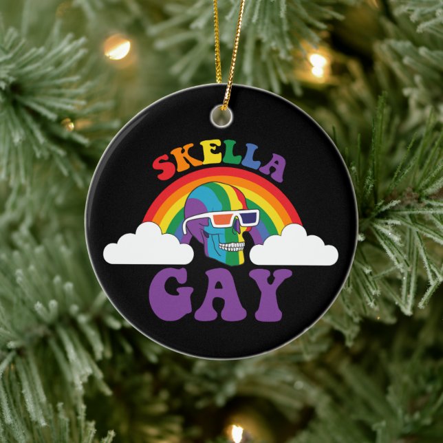Skeleton Skella Gay Rainbow Pride Month Ceramic Tree Decoration (Tree)