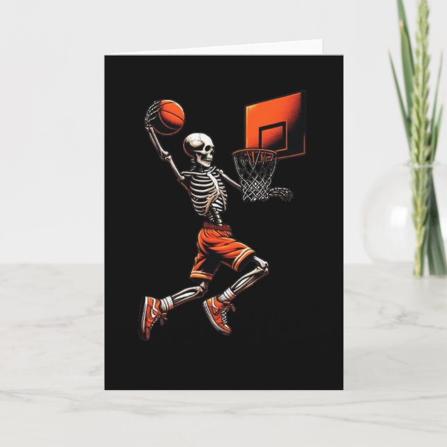 Skeleton Sketll Player Dunking Hoop Halloween Vint Card (Front)