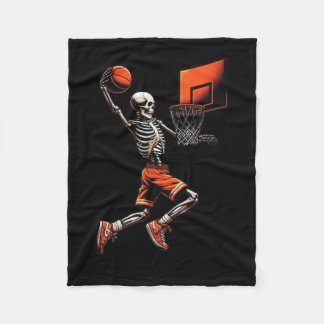 Skeleton Sketll Player Dunking Hoop Halloween Vint Fleece Blanket