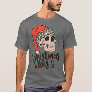Skeleton Skull Christmas Vibes Leopard Santa Hat X T-Shirt
