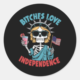 Skeleton Skull Es Love Independence Funny 4th Of J Classic Round Sticker