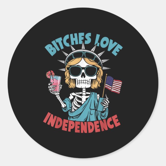 Skeleton Skull Es Love Independence Funny 4th Of J Classic Round Sticker (Front)