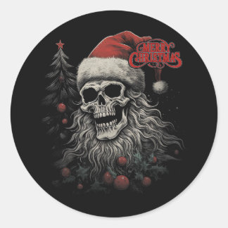 Skeleton Skull Funny Merry Christmas Santa Matchin Classic Round Sticker