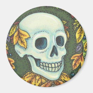 SKELETON SKULL, GENTLEMAN HALLOWEEN MAGNET Round