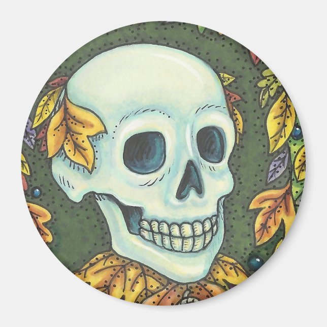 SKELETON SKULL, GENTLEMAN HALLOWEEN MAGNET Round (Front)