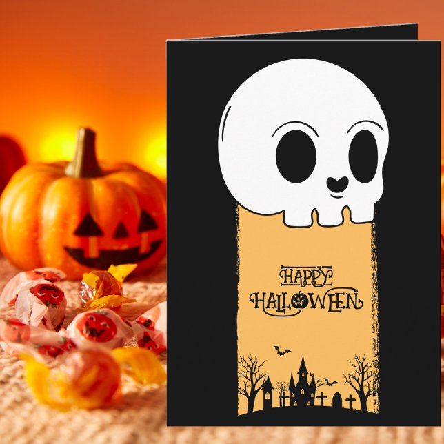 Skeleton Skull Graveyard Black Gothic Halloween Card (Creator Uploaded)