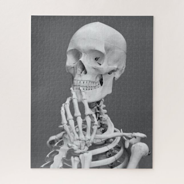 Skeleton Skull Halloween Black and White Grey Jigsaw Puzzle (Vertical)