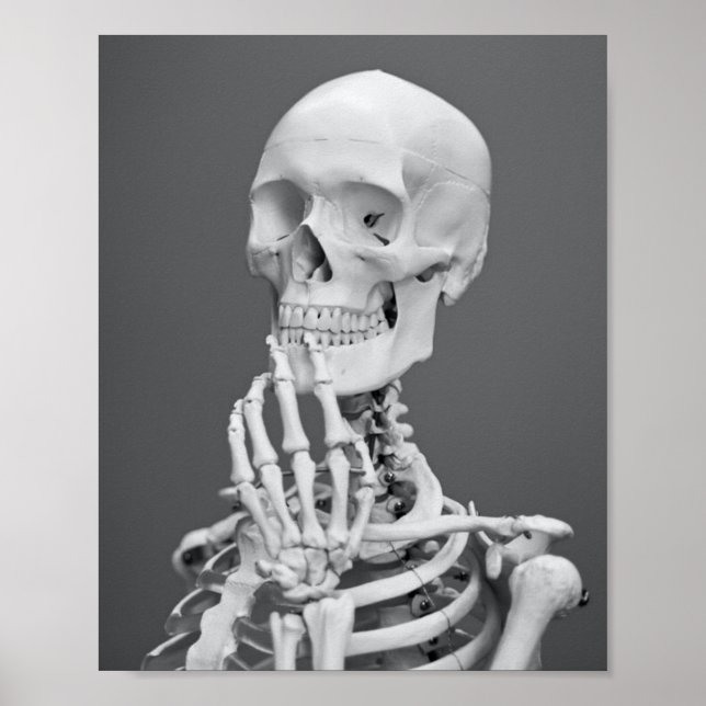 Skeleton Skull Halloween Black and White Grey Poster (Front)
