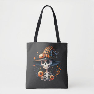 skeleton skull halloween day tote bag