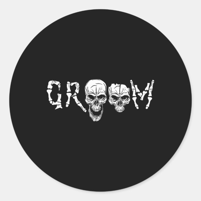 - Skeleton Skull Halloween Wedding Bachelor  Classic Round Sticker (Front)