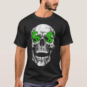Skeleton skull head with green dollar sign T-Shirt