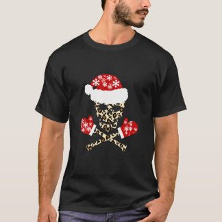 Skeleton Skull Leopard Snowy Santa Hat Christmas P T-Shirt