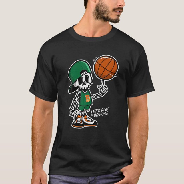 Skeleton Skull Play Basketball Graffiti Style Desi T-Shirt (Front)