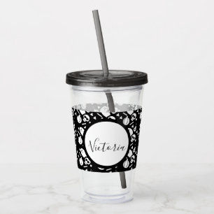 Skeleton Skull Pumpkin Script Monogrammed Acrylic  Tumbler