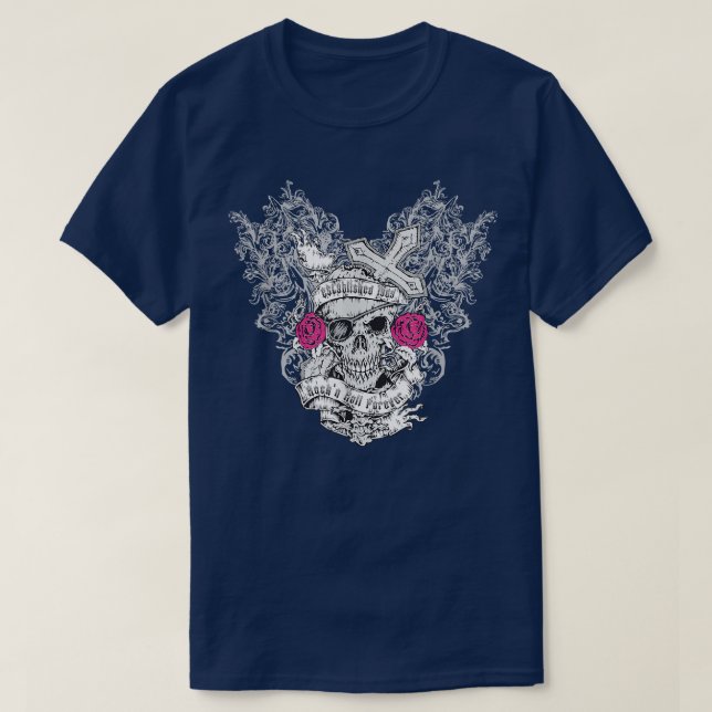 Skeleton Skull Roses Cross Bones - Rock And Roll T T-Shirt (Design Front)
